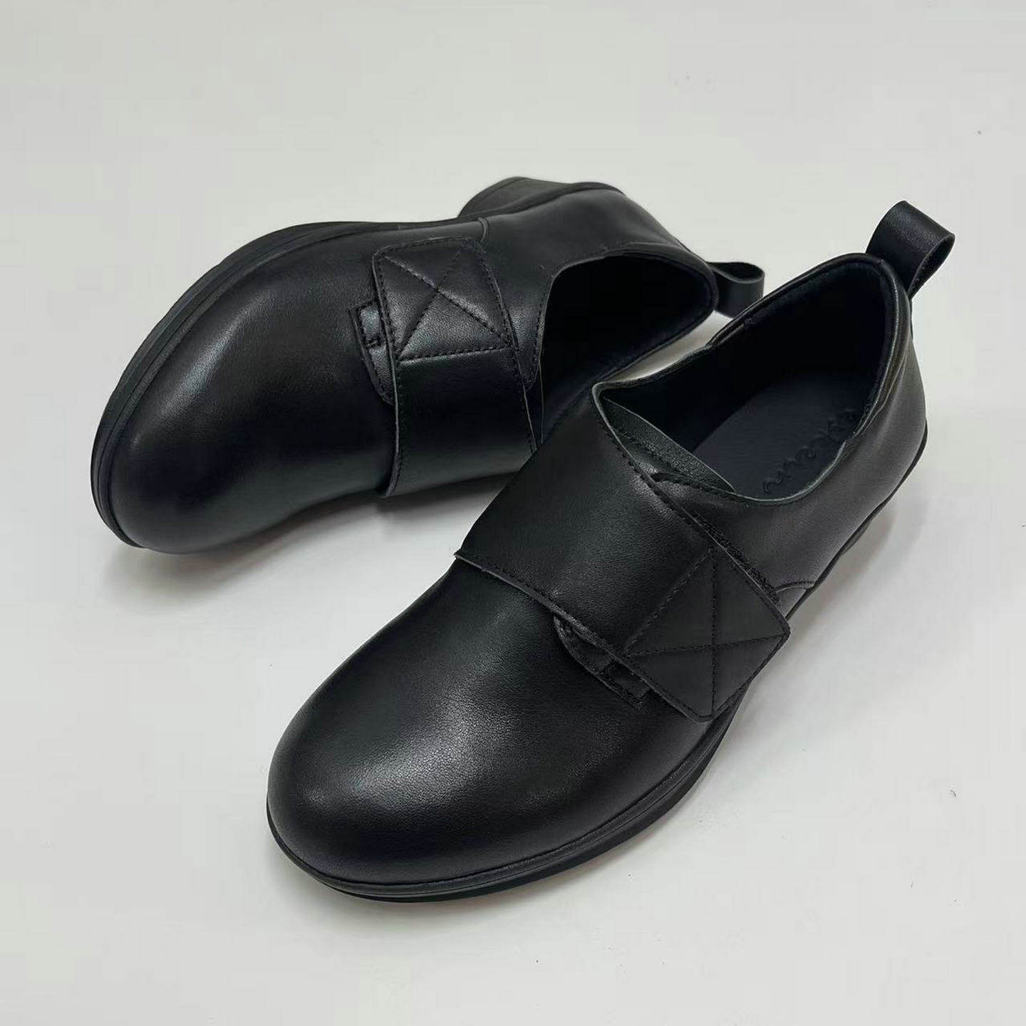 ESKEIN秋冬粗跟工作鞋女黑色牛皮单鞋坡跟大码35-43码宽胖脚女鞋,淘宝优惠券,粉丝福利购,淘宝优惠卷