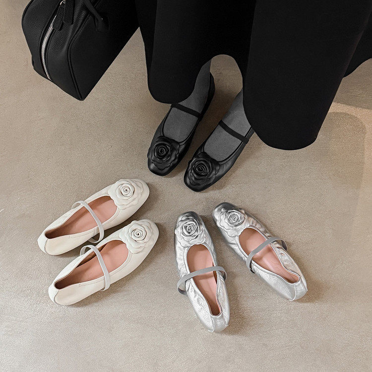真皮鞋大牌2026里外全皮法式平底单鞋纯手工花朵玛丽珍芭蕾舞鞋子,淘宝优惠券,粉丝福利购,淘宝优惠卷