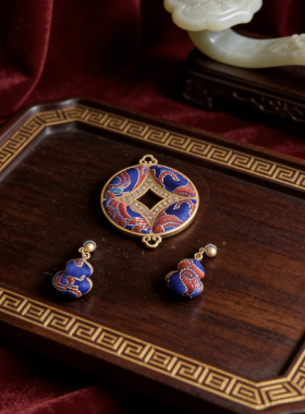 新中式国风铜钱吊坠 小葫芦耳饰一套 气质国风百搭