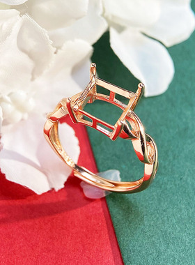 简约纯银正方形空托戒指diy饰品