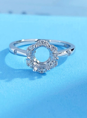 死扣莫桑钻戒指空托S925纯银女