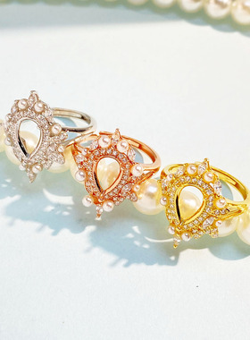 时尚个性珍珠水滴戒指空托女