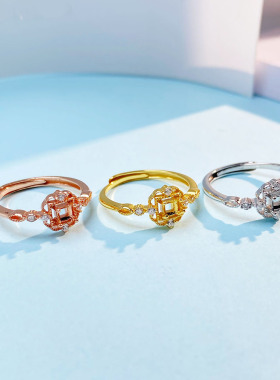 正方3mm戒指空托925纯银女