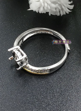 时尚个性款莫桑钻戒托S925纯银镀18k金正圆形百搭戒指空托饰品