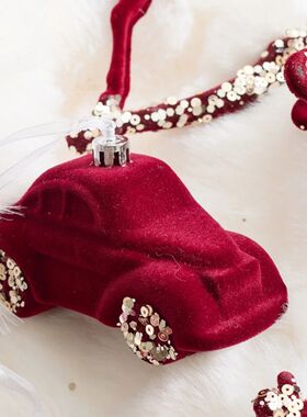 Nordic Christmas Decorations Flocked Burgundy Hanging Orname
