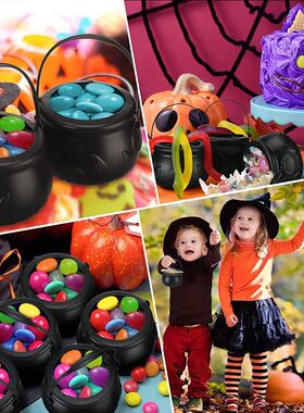 Halloween Witch Cauldron Decoration,Mini Black Plastic Witch