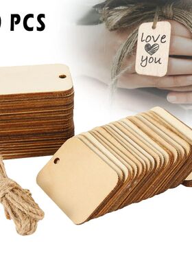 50Pcs Unfinished Nature Wood Slice Gift Tags Blank Wooden Ha
