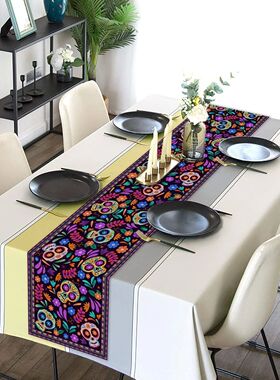 Day Of The Dead Polyester Table Runner Sugar Skull Floral Pr