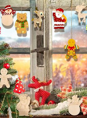 10Pcs Christmas Wooden Ornament Cute Santa Snowman Snowman D