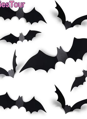 12pcs/Pack 3D Halloween Hanging Bats Wall Stickers DIY Bat D