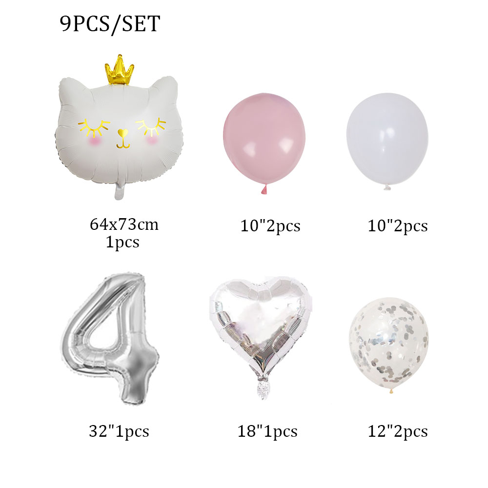 9Pcs White Crown Cat Helium Balloons Set Cartoon Animal Glob - 图3