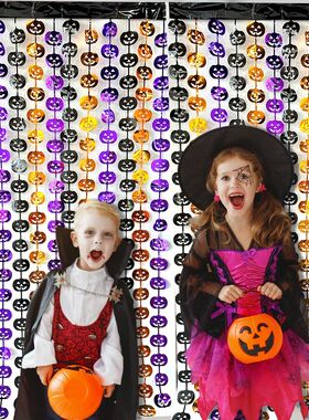 Runtowo  1x2M Pumpkin Bat Spider Foil Fringe Backdrop ,Hallo