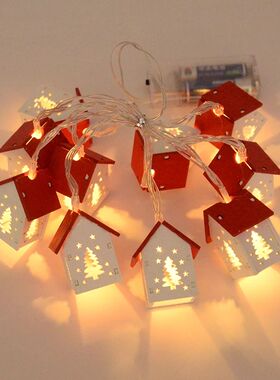 Christmas Wooden House LED String Light Xmas Tree Hanging Or