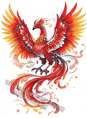 国潮火凤凰贴纸凤凰于飞自粘贴画车贴防水遮划痕电脑贴家用凤凰贴