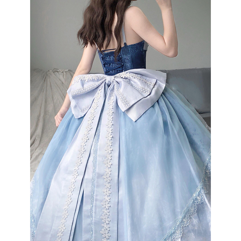 辛德瑞拉Lolita裙子晚礼服蓝色学生日成人礼连衣裙女夏花嫁订婚宴 - 图2
