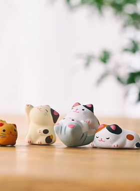 龙虎堂陶制迷你小小猫摆件