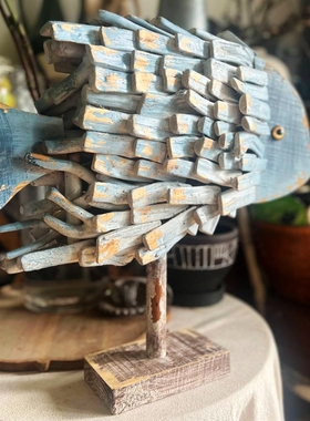 地中海风格复古漂流木大鱼摆件