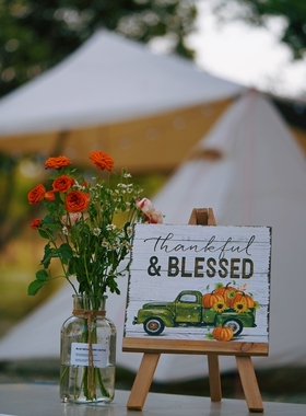 包邮美式做旧木质支架南瓜装饰板