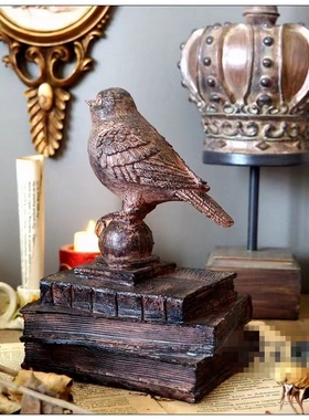 外贸美式树脂小鸟书本摆件