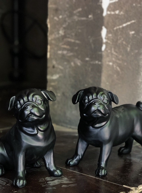 美式树脂套二巴哥犬装饰摆件