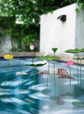 户外不锈钢镜面荷花鱼雕塑定制金属抽象小鱼动物摆件庭院水池景观