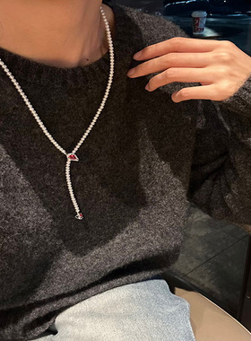 一款多戴天然淡水珍珠灵蛇项链轻奢高级感女红色双扣头毛衣链新款