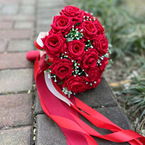 Han-style emulation hands flowers brides wedding silk satin flowers red rose photo wedding handout with bouquet of flowers