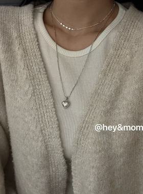 2.10韩国hey银饰经典菱格丽缇爱心项链925银