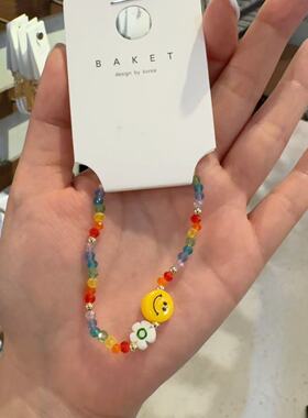 5.3韩国东大门baket夏季新款彩色串珠弹力绳笑脸手链