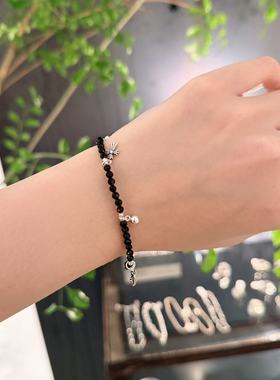 11.28韩国东大门nyunyu银色爱心黑色珠子项链VASE