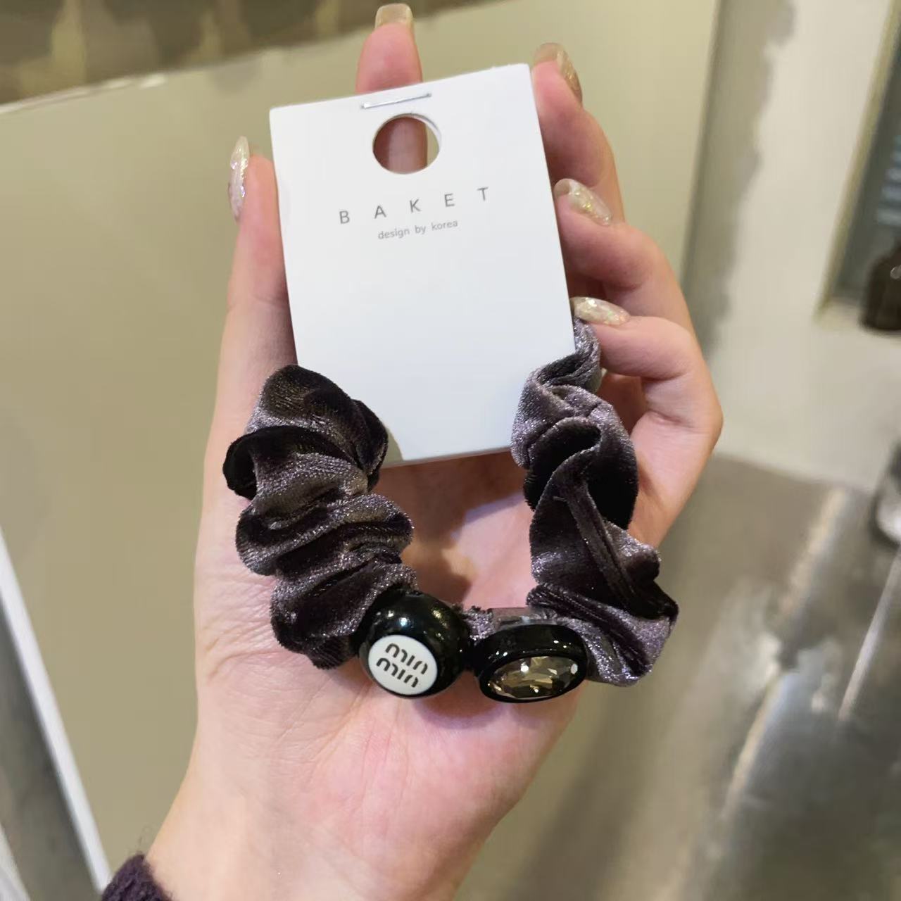 11.4韩国东大门baket发饰单钻彩色珠子丝绒发圈小肠发圈 - 图1