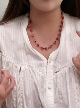 2.13韩国东大门Trois de LEI饰品粉红玛瑙彩色珠子项链