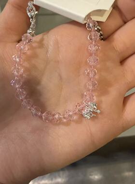 3.17韩国东大门baket饰品新款彩色透明切割串珠蝴蝶结吊坠手链