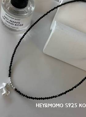 12.15直播韩国momo银饰拉丝银小马黑曜石项链925银