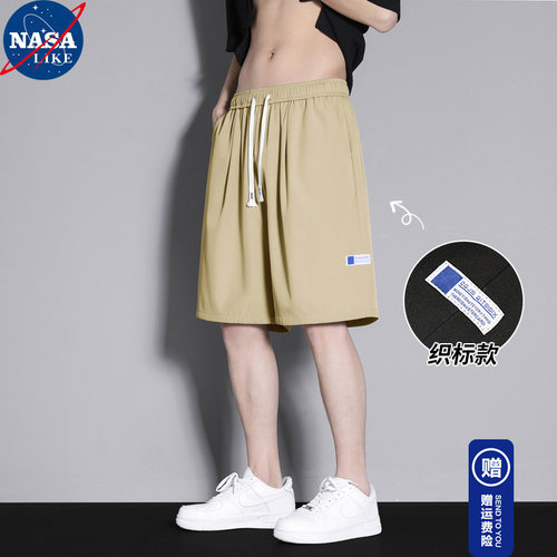NASA联名冰丝短裤男士夏季篮球运动薄款外穿宽松大码速干五分裤子 - 图3