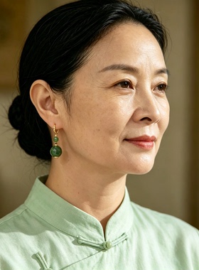 和田碧玉显白耳坠定制925银