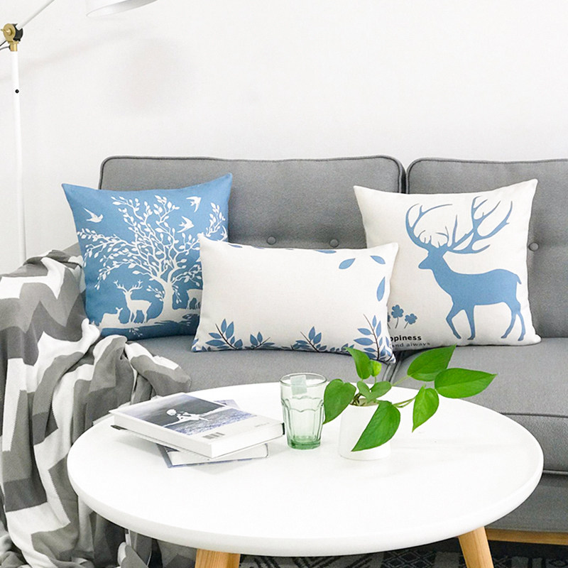 北欧麋鹿棉麻沙发抱枕长方形靠背30*50/40*60/70办公室腰枕靠枕,淘宝优惠券,粉丝福利购,淘宝优惠卷