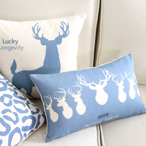 北欧麋鹿棉麻沙发抱枕长方形靠背30*50/40*60/70办公室腰枕靠枕,淘宝优惠券,粉丝福利购,淘宝优惠卷