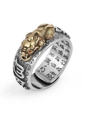 复古银貔貅红宝石戒指男心