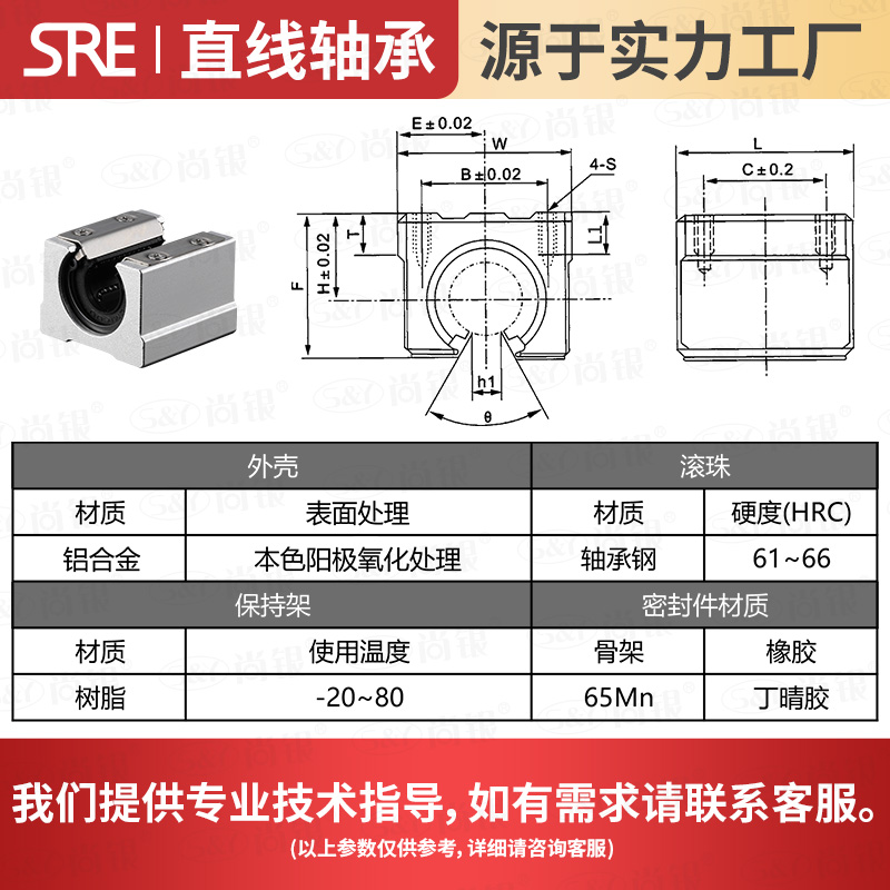 SRE 开口式滑块铝座直线轴承原装进口滚珠轴承SBR 16 20 25LUU - 图2