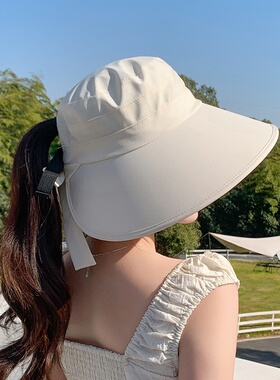 夏季大檐渔夫帽户外出行沙滩遮阳防晒帽显脸小大帽檐度假太阳帽女