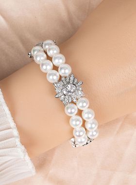 欧美外贸珍珠锆石手链首饰女手镯