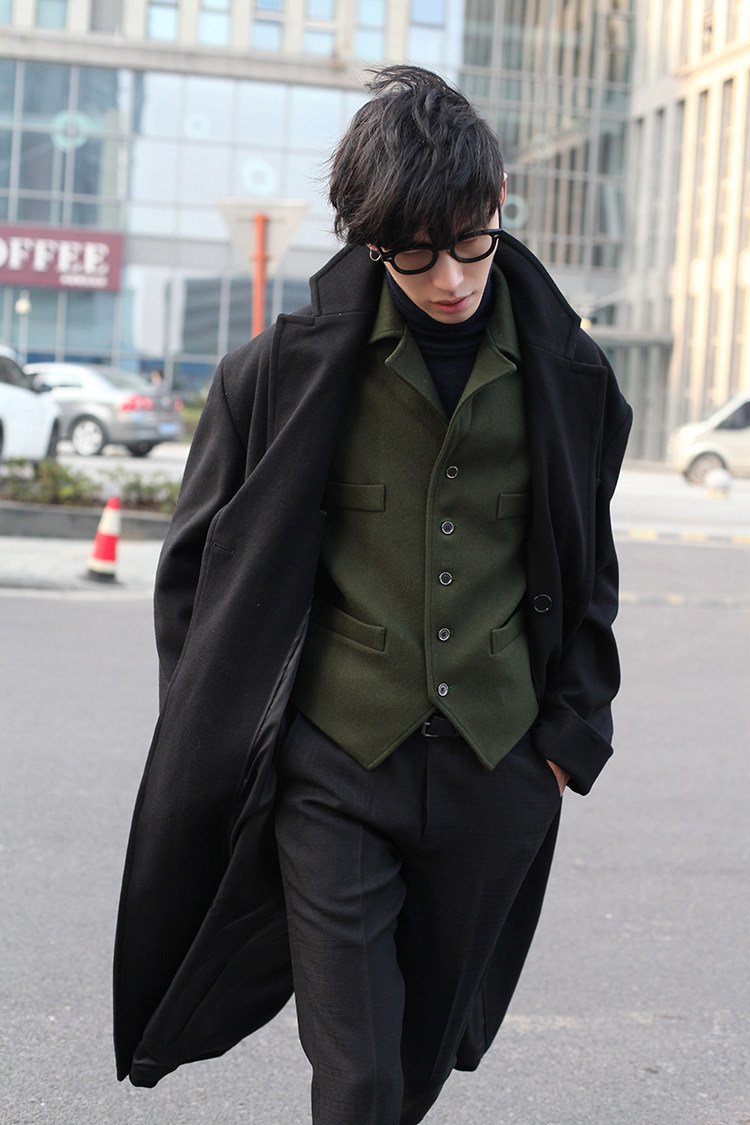 自制款 羊毛马甲毛呢背心内搭单品西装翻领单排扣复古绿男装外套,淘宝优惠券,粉丝福利购,淘宝优惠卷