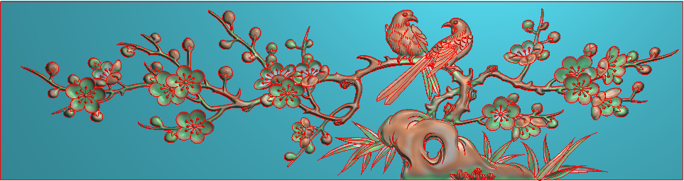 0453梅花鸟喜雀喜上眉梢花板浮雕精雕JDP灰度BMP格式木雕石雕图-图0