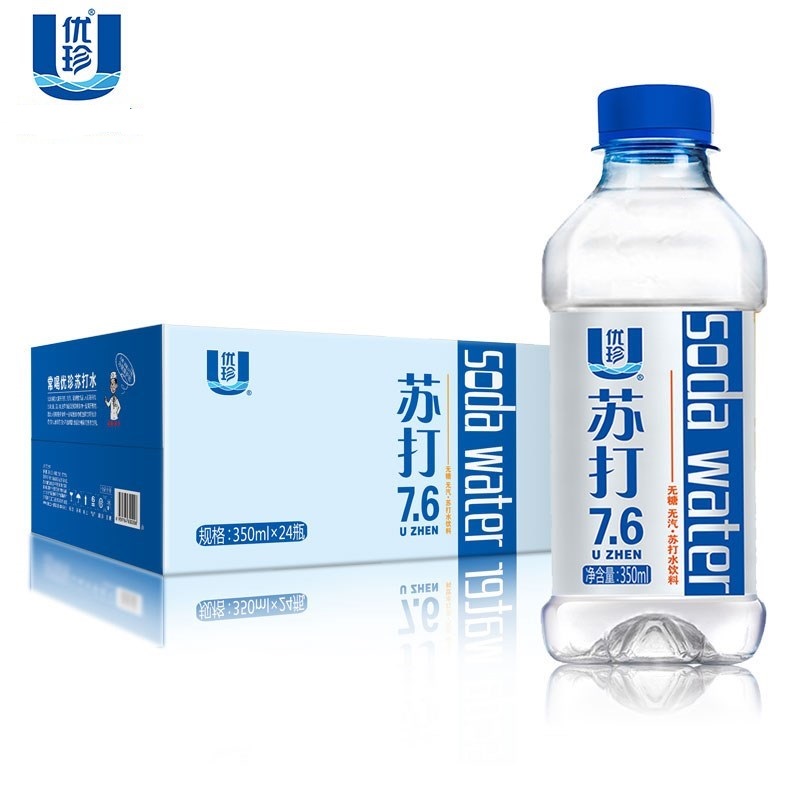 优珍7.6白苏打水饮料无糖无汽弱碱性饮品纯净矿泉水350ml*24瓶/箱 - 图0