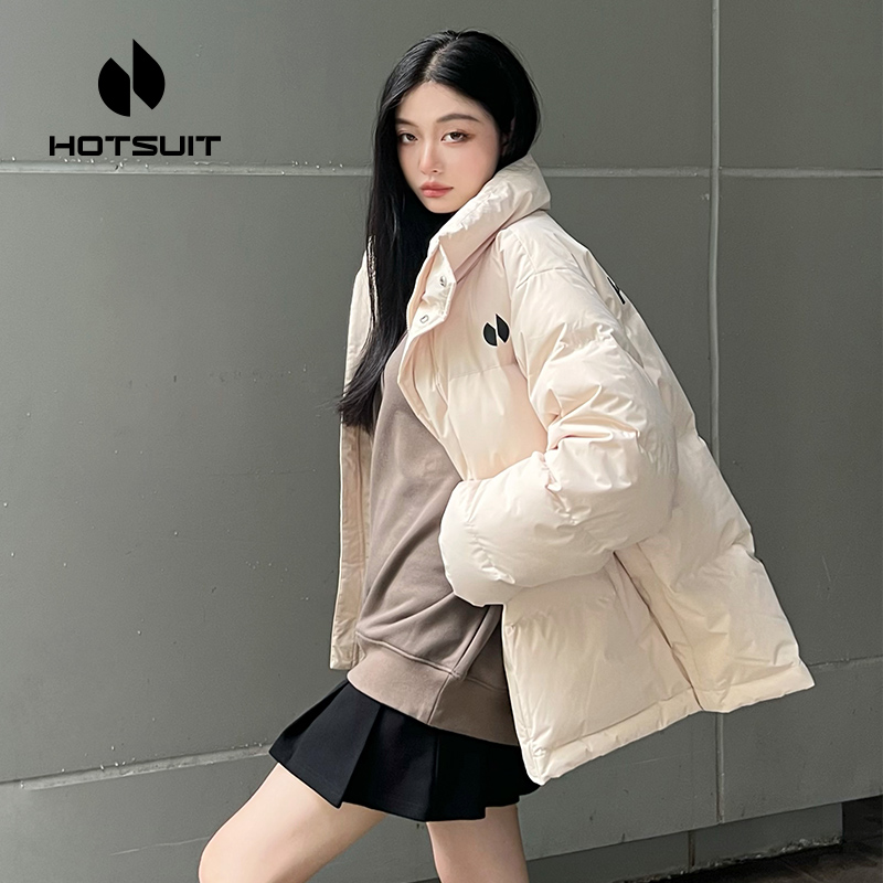 hotsuit后秀鸭绒羽绒服女2023冬季新款情侣短款立领运动服外套男