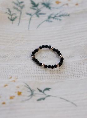 切面极细戒指环黑尖晶原创