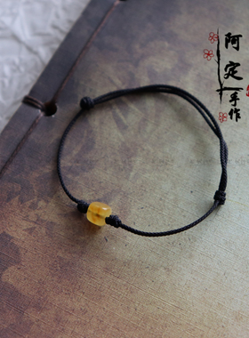 天然蜜蜡桶珠手绳女本命年可调