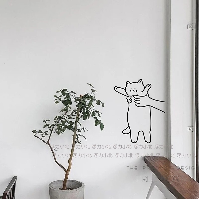 可爱猫咪有趣互动橱窗玻璃门防撞贴纸 服装宠物店铺猫咖装饰墙贴