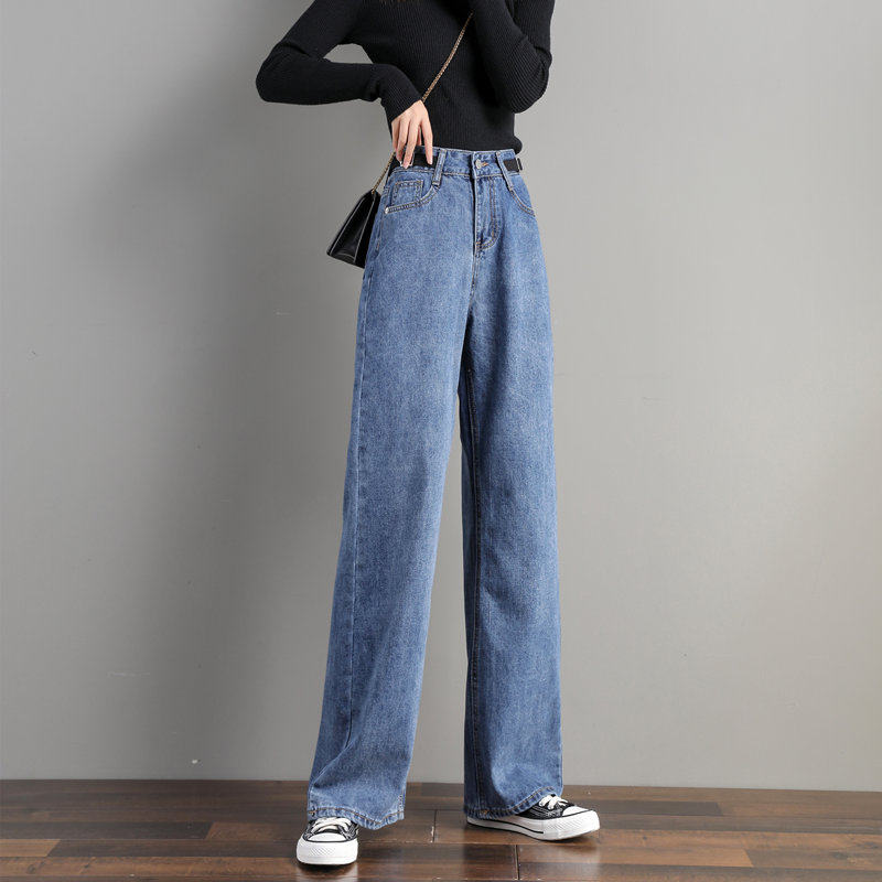 直筒宽松韩版新款高腰阔腿裤牛仔裤 锦尚云霞女装牛仔裤